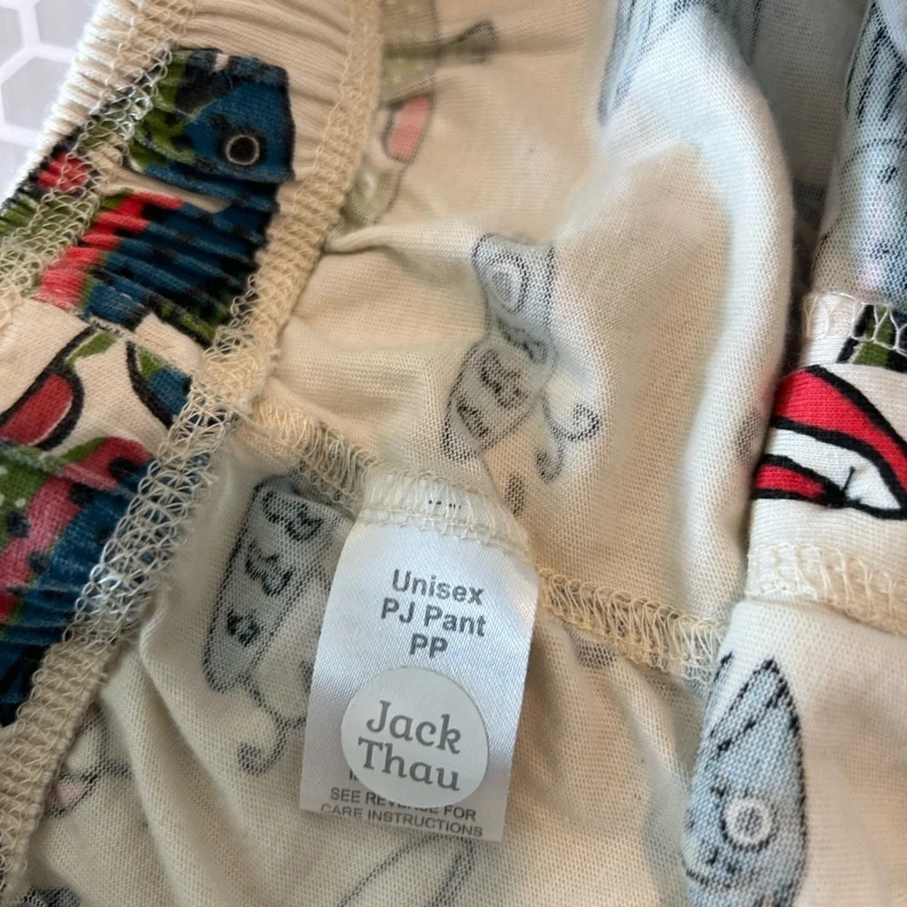 Lazy One White Pajama Bottoms with Blue Drawstring and Multicolor Fish Size XS